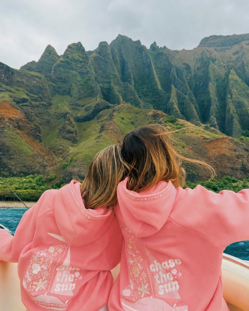 “Chase the Sun” Relaxed Hoodie in Coral Pink