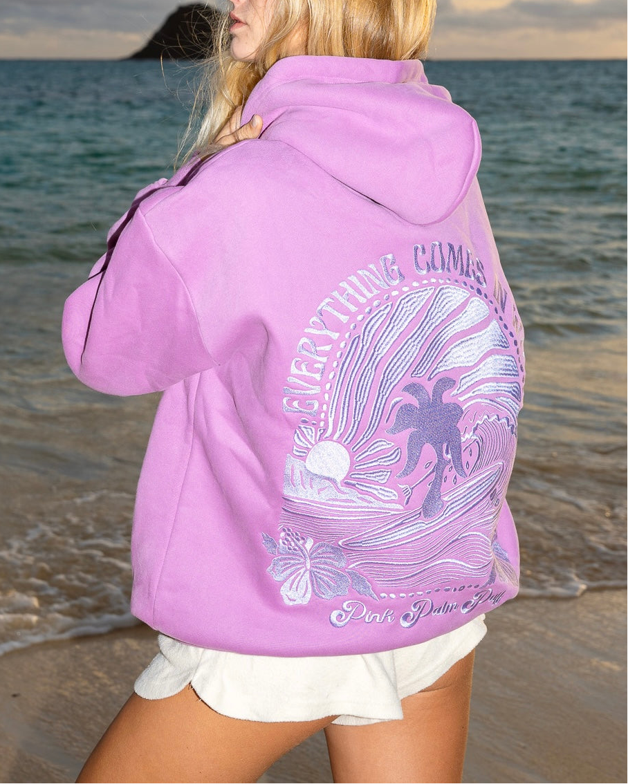 "Everything Comes in Waves" Hoodie in Açai